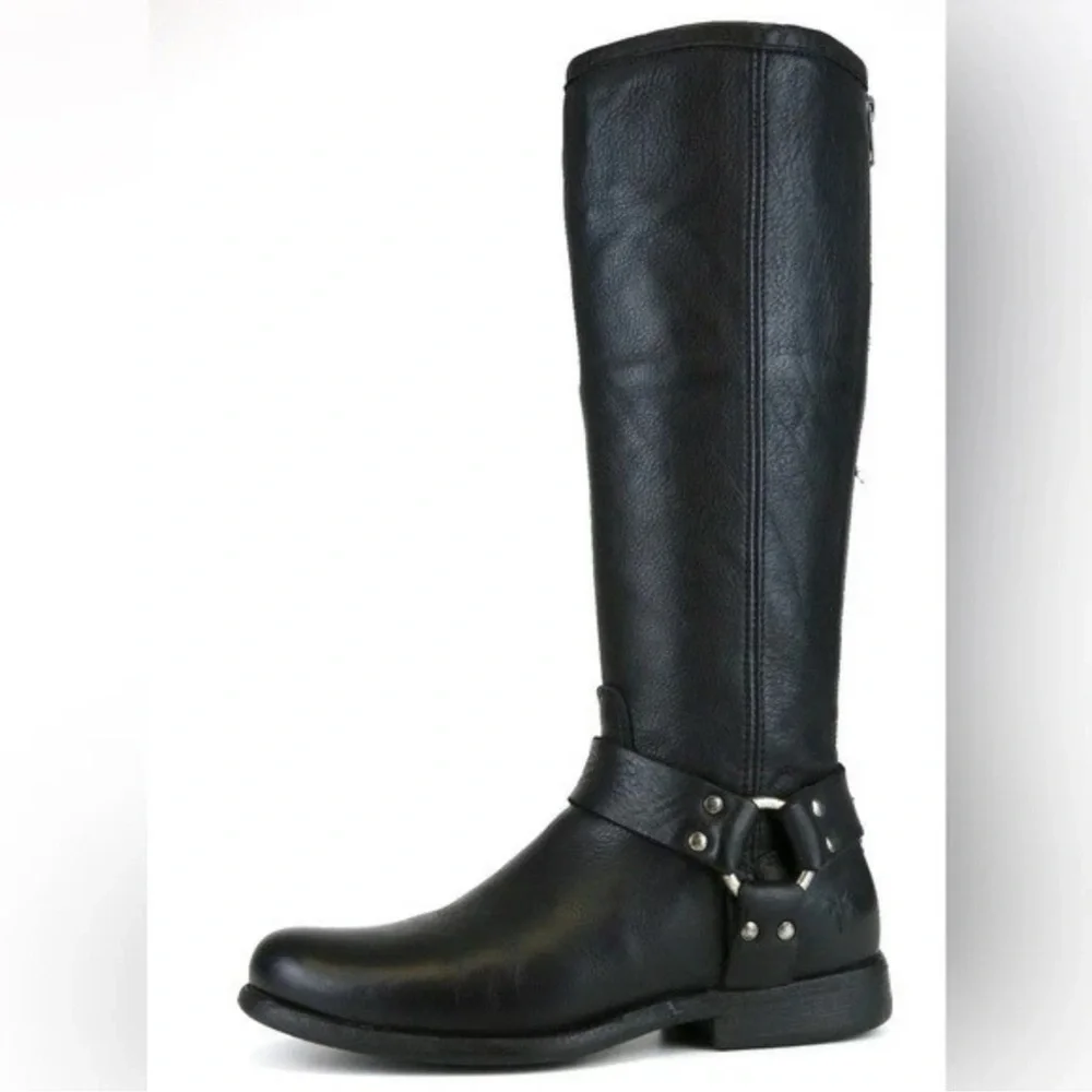Frye Phillip Harness Tall Black Leather Boots Sz 10